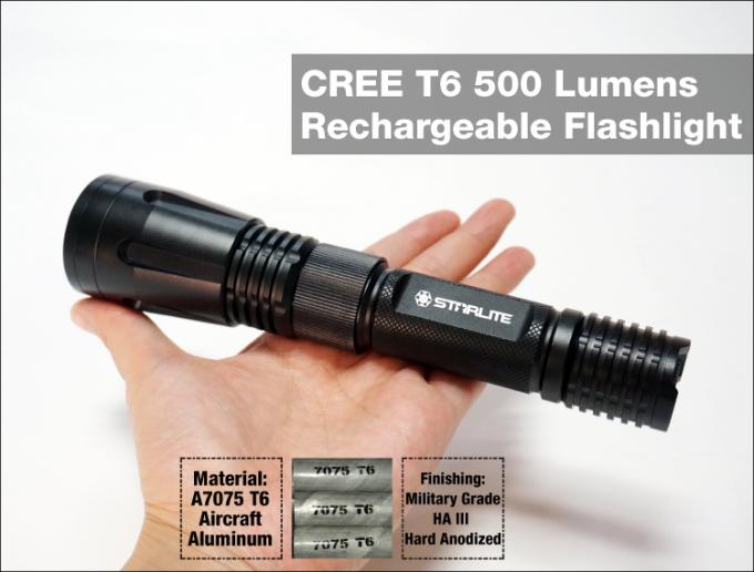 Lampe-torche lumineuse superbe pratique rechargeable dure du temps de travail 1x18650 IP67 de vente chaude de garde de sécurité longue XML T6