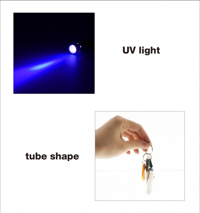 l'anneau inoxydable du bouton poussoir s de queue de la lumière UV 3xLR44 (AG13) d'argent de stell de forme de tube a mené la lumière de keychain pour la prime de promotion de cadeau ainsi