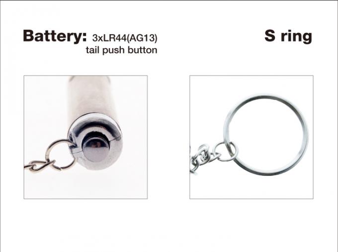l'anneau inoxydable du bouton poussoir s de queue de la lumière UV 3xLR44 (AG13) d'argent de stell de forme de tube a mené la lumière de keychain pour la prime de promotion de cadeau ainsi