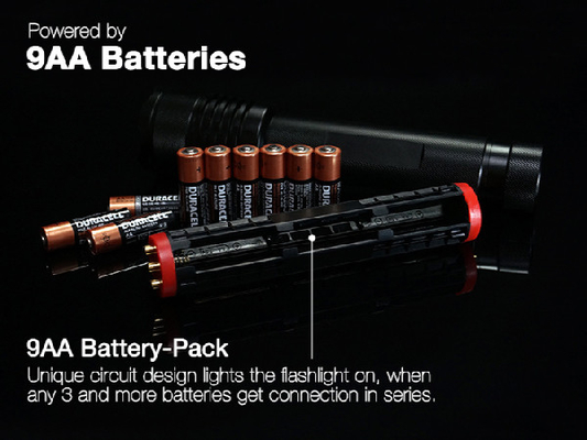 Lumen principal de la torche 1000 de haute sécurité de bourdonnement avec 9 * batteries d'aa