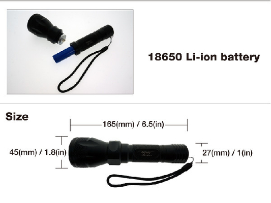 Résistance à l'eau de plongée de la lampe-torche IPX8 de Handsize LED avec la batterie d'ion de 18650 Li