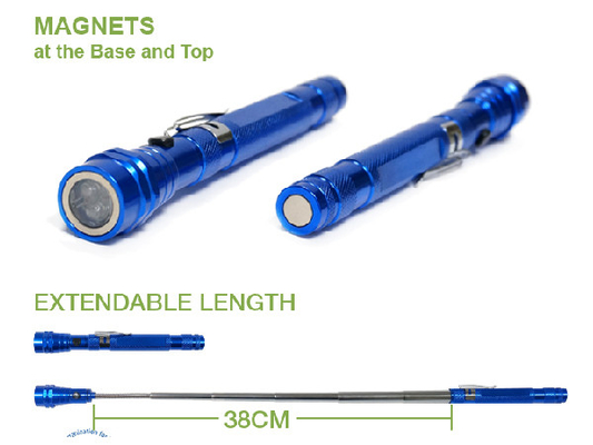 Matériel mené magnétique télescopique extensible d'alliage d'aluminium de la lampe-torche 38cm