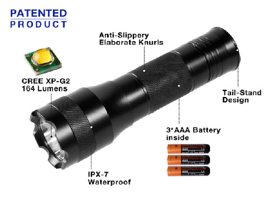 Lampe-torche menée tenue dans la main imperméable d'EDC matériel d'alliage d'aluminium de 164 lumens