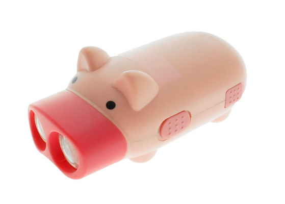 Jouet en plastique de forme de porc de batterie rechargeable de lampe-torche de la dynamo LED avec la lanière